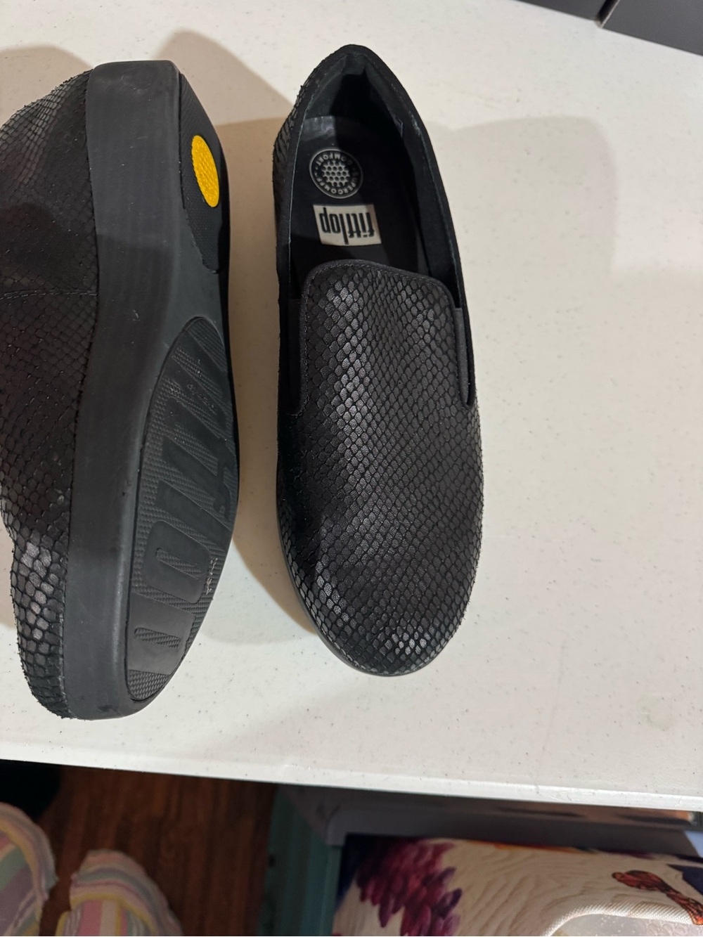 Fitflop Women’s Black Textured Slip-On Loafers